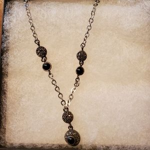 16" Sterling Silver Onxy and Marcasite Necklace